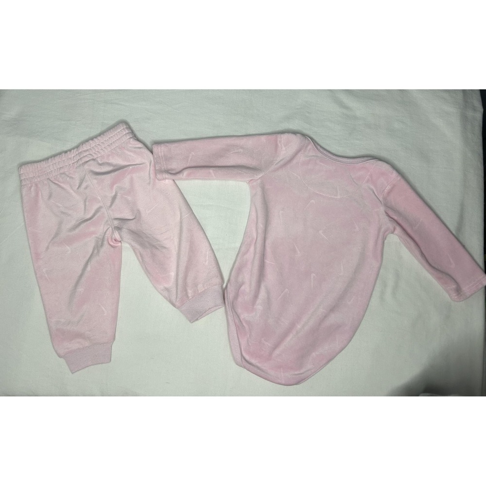 Nike Baby Bodysuit Jogger Pants Set Girls 6M Pink Velour Swoosh Logo 2 Piece - Picture 7 of 14